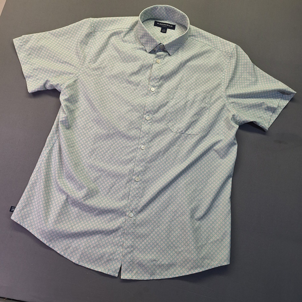 Mizzen+Main Leeward Short Sleeve Button Down Shirt Blue Geometric Mens Medium
